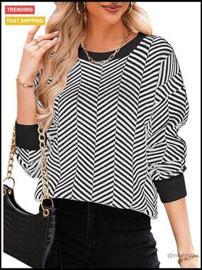 Striped Colorblock Knitted Pullover Crewneck Cute Sweater